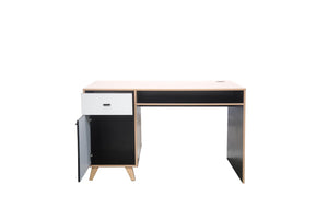 bureau en bois naturel avec pieds en bois oblicuas et espace de rangement Leira zoom 1