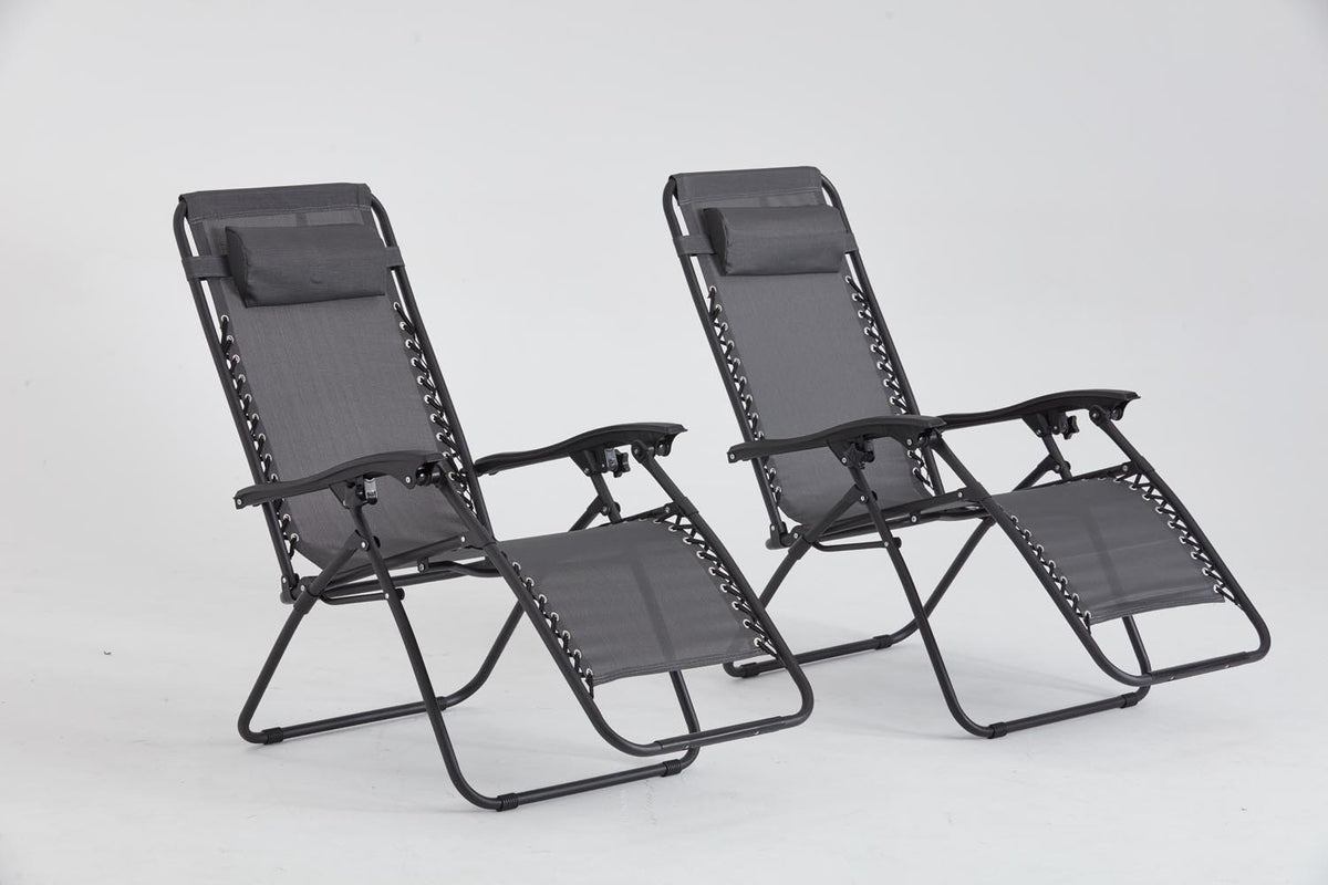 salon de 2 transats inclinables Noirs et Gris foncé
