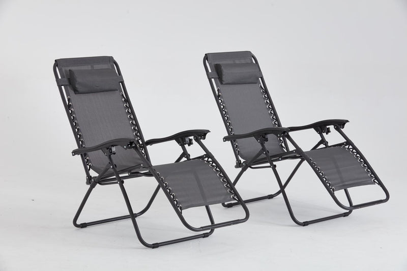 salon de 2 transats inclinables Noirs et Gris foncé