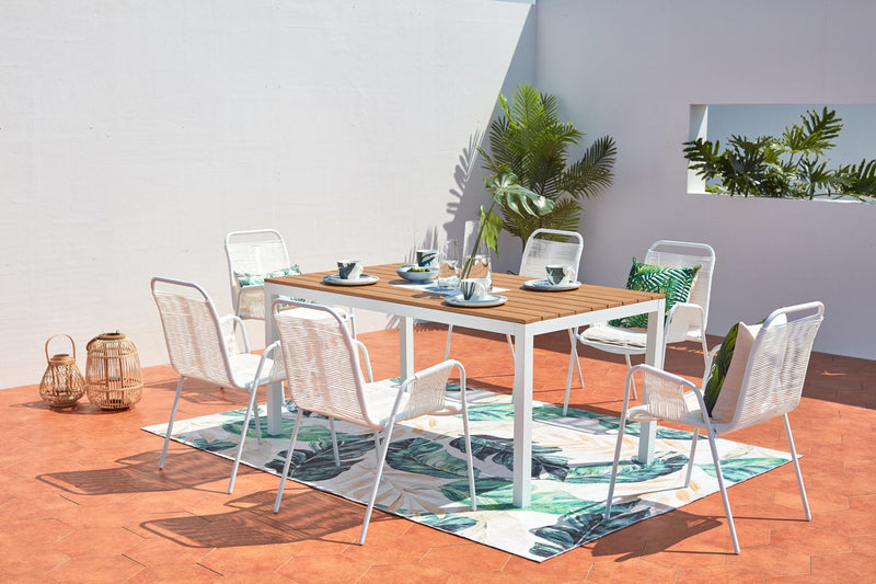 salon de jardin en aluminium 6 places +chaises en corde