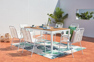 salon de jardin en aluminium de 6 places avec chaises en corde