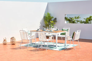 salon de jardin en aluminium avec 6 chaises en corde
