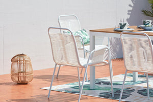 salon en aluminium de 6 places + chaises en corde