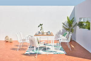 salon en aluminium de 6 places avec chaises en corde