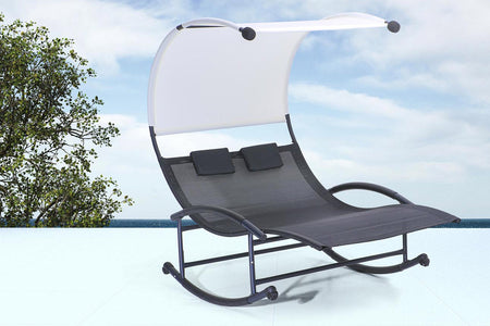 transat bascule double Noir avec store banne Blanc Essaouira 