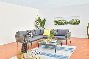 salon de jardin scandinave en résine tressée de 5 places