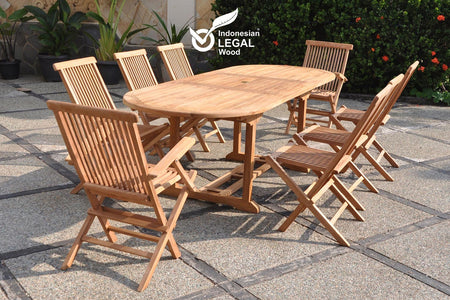 salon de jardin en teck 6 chaises et 2 fauteuils Kajang ovale