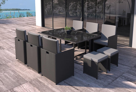 salon de jardin en résine tressée de 10 places Noir et gris clair
