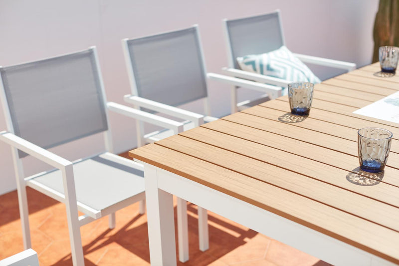 salon de jardin en aluminium Gris et blanc avec tablero Couleur bois Madeira zoom 1