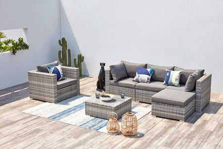 meubles de jardin en résine tressée de 5 places gris Peana 