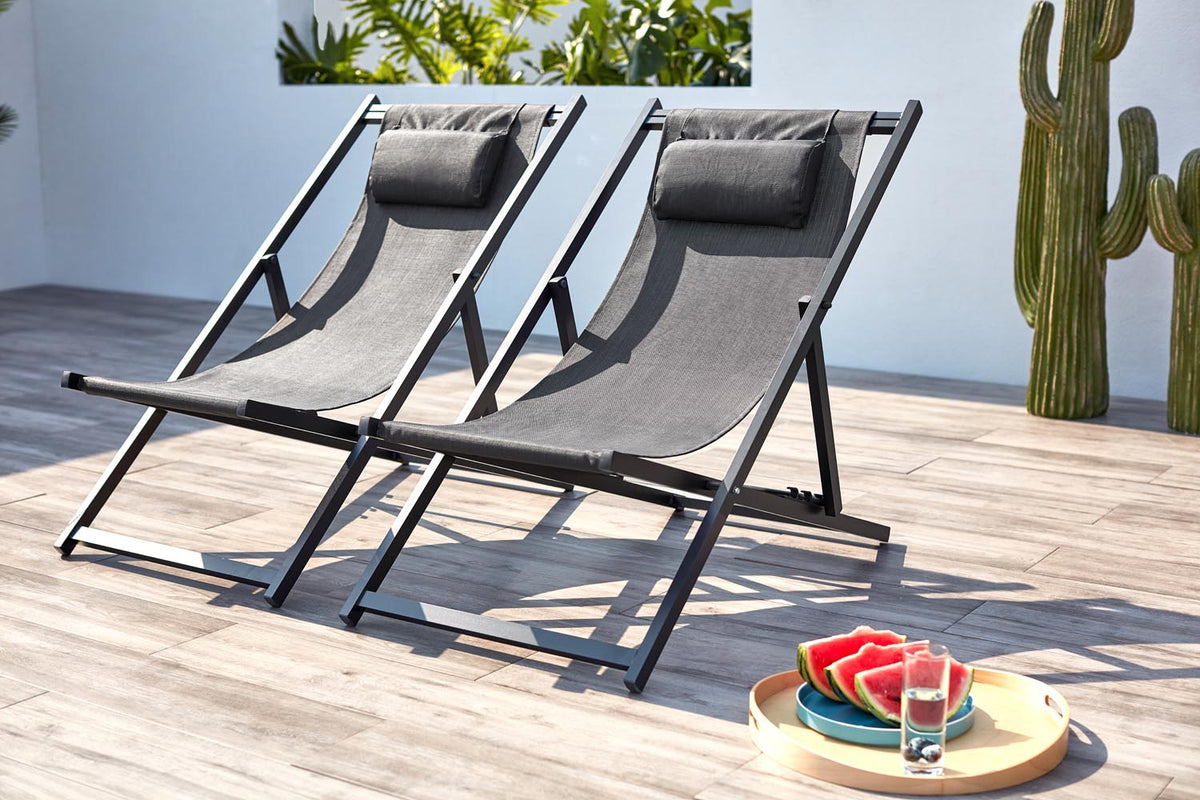 lot de 2 transats en aluminium Gris foncé Tevata