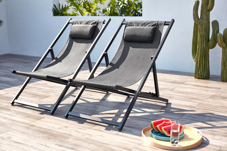 lot de 2 transats en aluminium Gris foncé Tevata