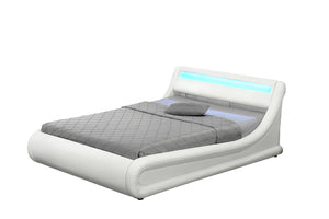 cadre de lit en simili avec coffre de rangement et LED intégrés 140 x 190 cm sur fond Blanc Blanc