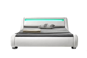 Structure de lit en simili Blanc avec LED intégrés 160 x 190 cm sur fond Blanc 