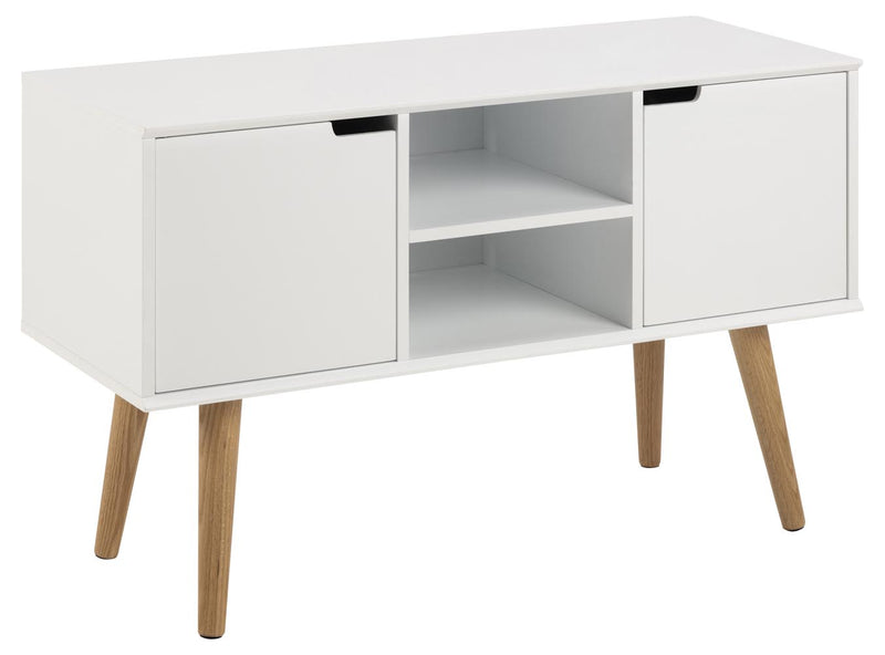 buffet scandinave Blanc avec étagères et 2 placards Lokka