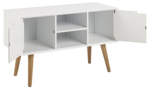 buffet Lokka scandinave Blanc avec étagères et 2 placards 