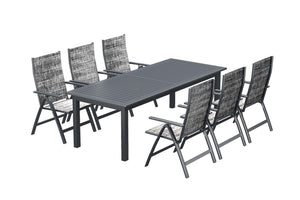 table de jardin extensible pour 10 personnes et 6 chaises en aluminium