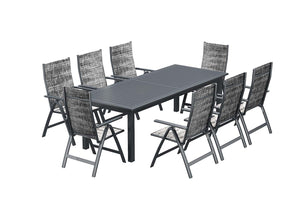 table de jardin extensible pour 10 personnes et 8 chaises en aluminium