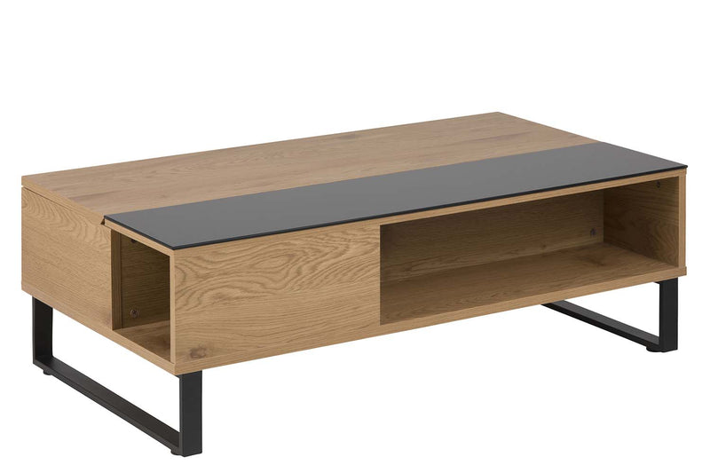 table basse elevable de style industriel Noir et bois Ela fond Blanc