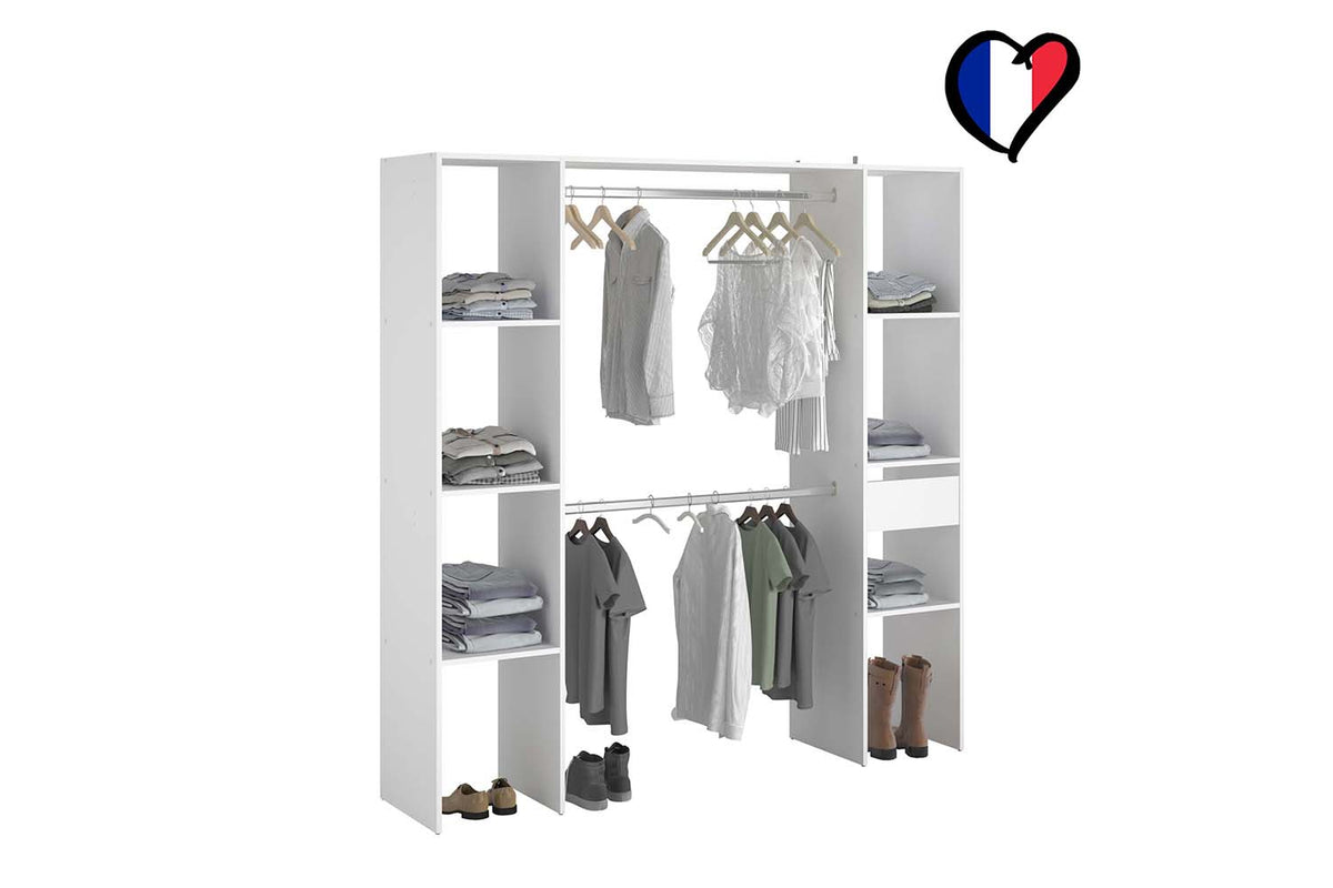 dressing fonctionnel 6 étagères + 1 tiroir + 2 placards Elysée blanc