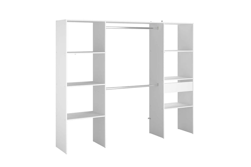 dressing Elysée pratique avec 6 étagères + 1 tiroir + 2 placards blanc