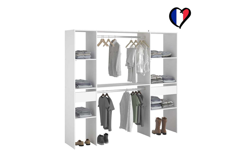 dressing 2 placards + 6 étagères + 2 tiroirs design Elysée blanc
