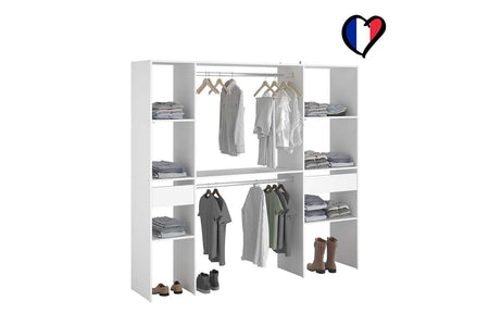 dressing 2 placards + 6 étagères + 2 tiroirs design Elysée blanc