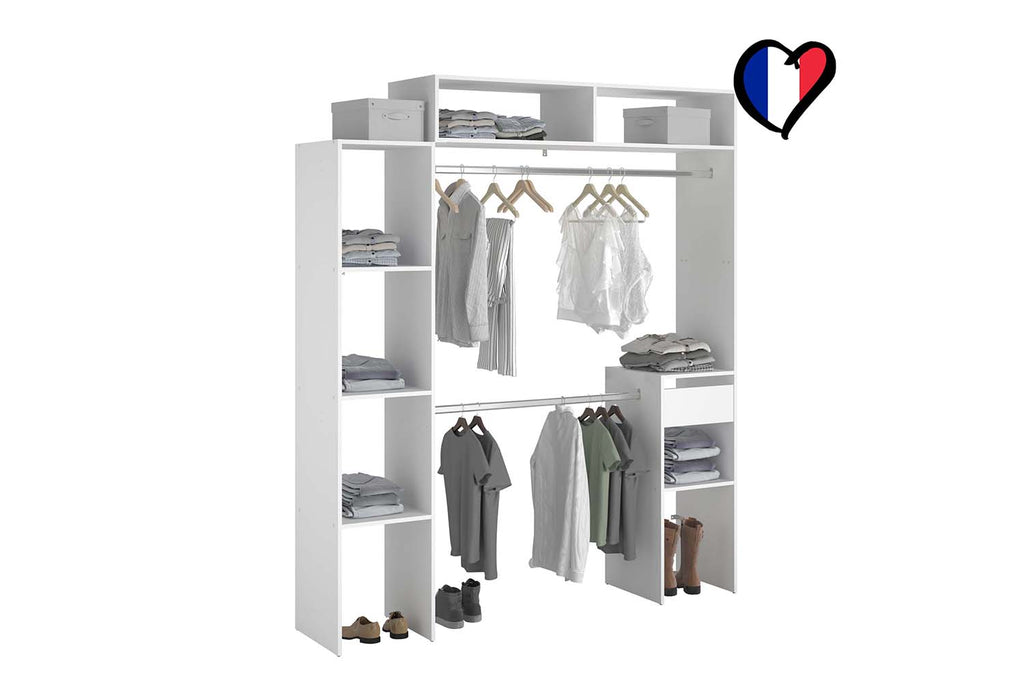 Dressing extensible 2 penderies + 4 étagères + 1 tiroir Elysée