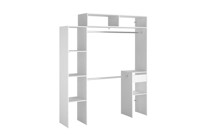 dressing blanc Elysée extensible 2 placards + 4 étagères + 1 tiroir 