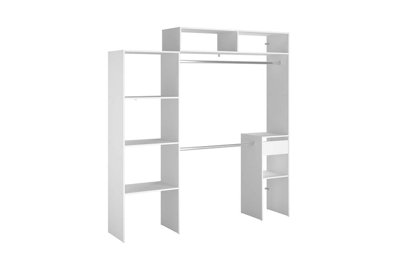 dressing extensible Elysée avec 2 placards + 4 étagères + 1 tiroir blanc