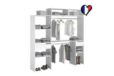 dressing extensible 2 placards + 4 étagères + 1 tiroir Elysée blanc