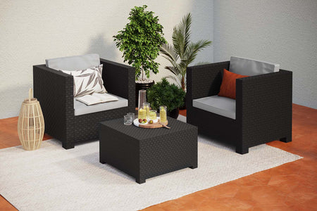 salon de jardin Gris de 2 places avec effet en résine tressée 