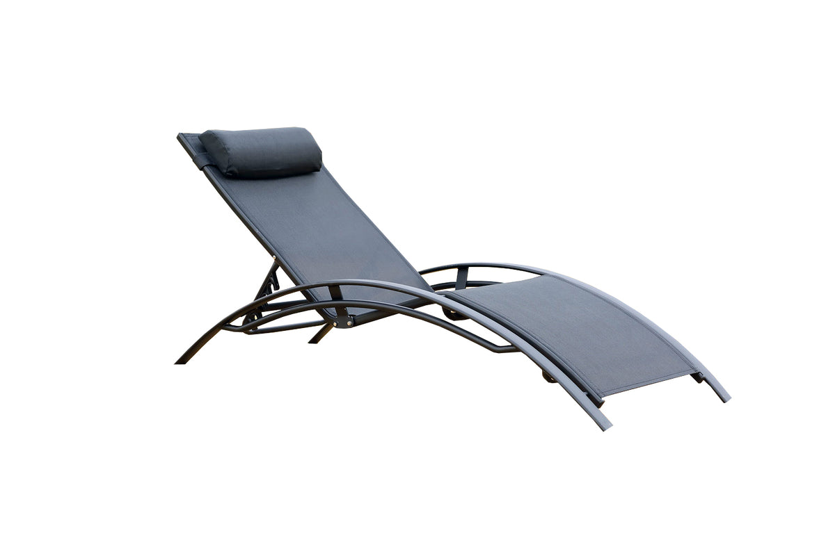 transat Noir et Noir empilable et ajustable en aluminium et textilene 