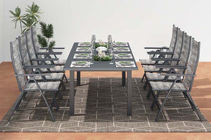 table de jardin extensible pour 10 personnes + 8 chaises en aluminium