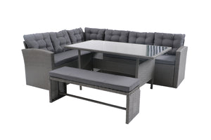 meubles de jardin angle et banquette Gris foncé et gris Moorea fond Blanc