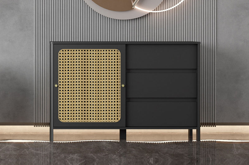 Buffet en bois noir et cannage bali