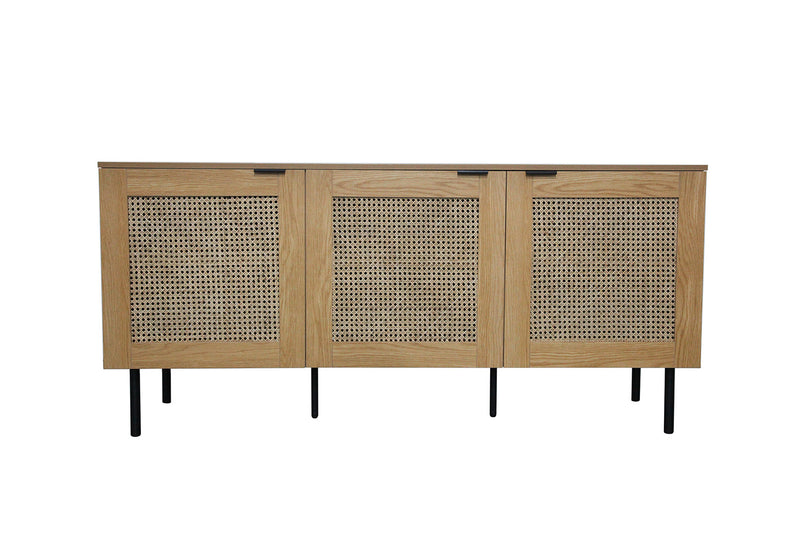 Buffet en chêne et canage avec 3 portes pieds métal