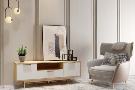 Buffet style scandinave coloris blanc et bois naturel FYN photo amenagée