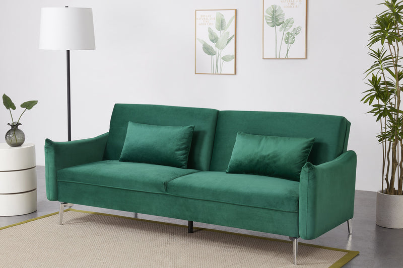 Canapé convertible design 3 places en velours vert Betty