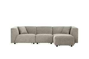 Canapé modulable en velours côtelé gris clair 3 places + 1 pouf