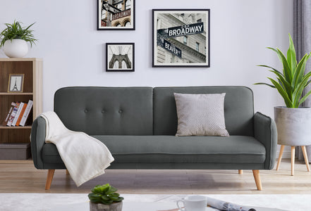 Canapé scandinave convertible gris foncé 3 personnes pieds en bois