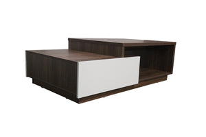 Table basse en bois foncé et 2 tiroirs blanc