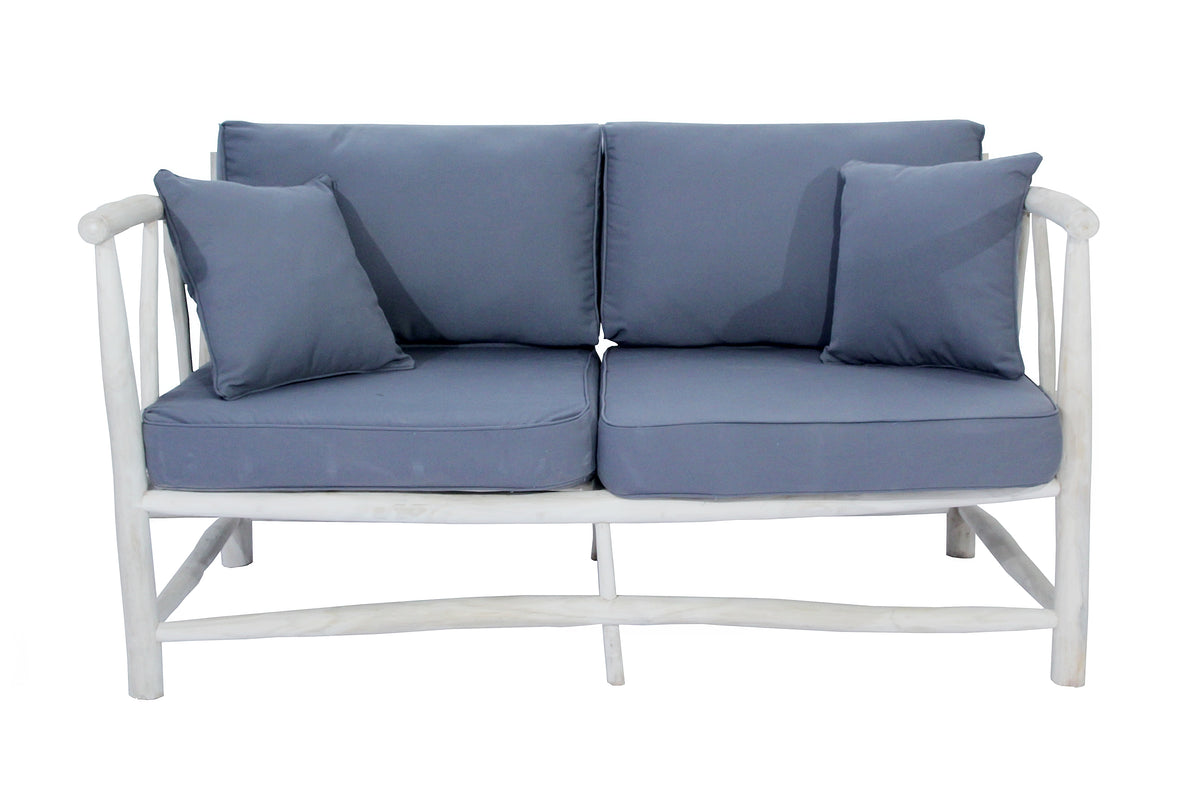 Fauteuil 2 personnes en teck avec coussin gris MOA