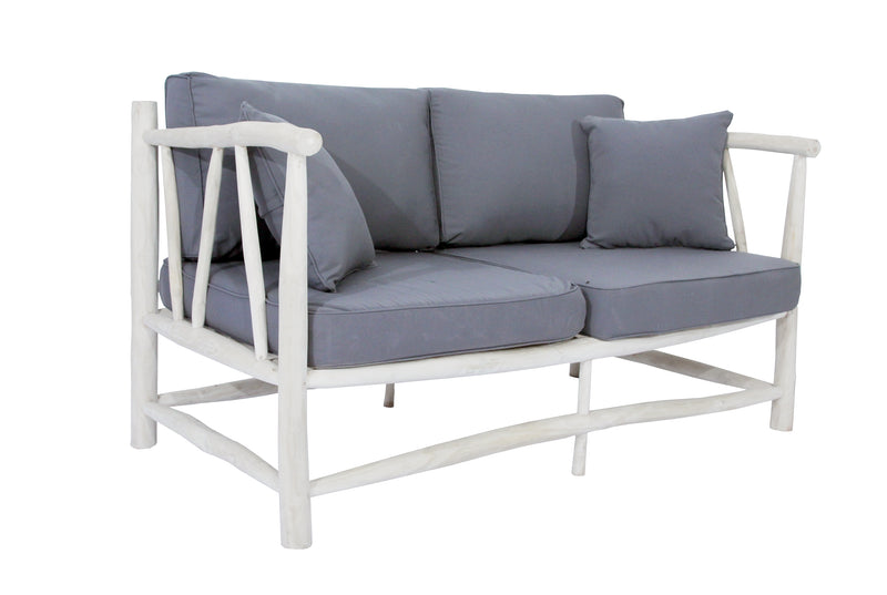 Fauteuil 2 personnes en teck avec coussin gris MOA côté