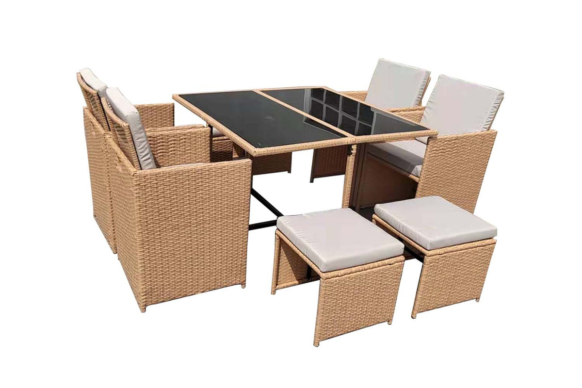 Salon de jardin encastrable 8 personnes Naturel et gris clair
