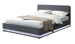 Lit coffre LED 140 en velours gris New York fond blanc 