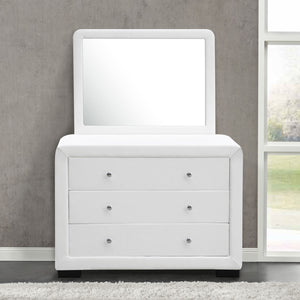 Lucay blanc + miroir - Commode de chambre design 3 tiroirs + 1 miroir en simili blanc