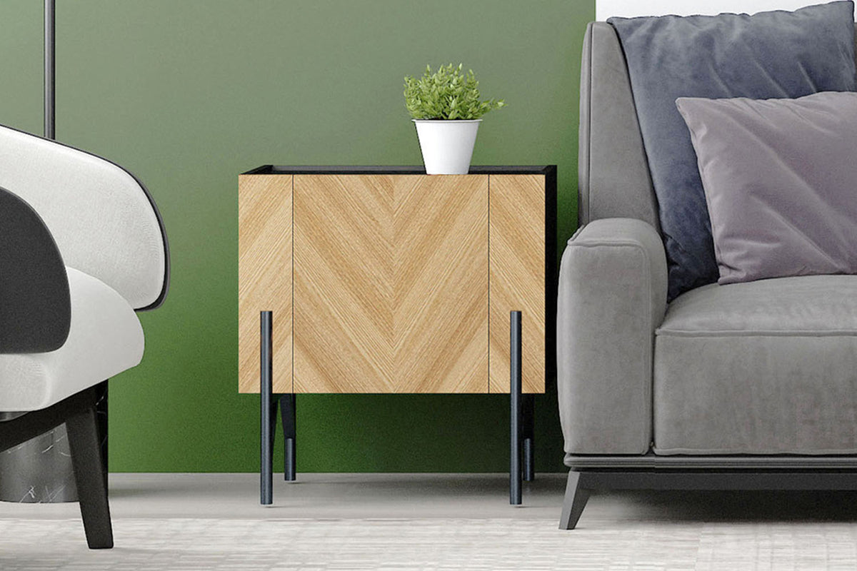 Meuble appoint vintage bois clair avec rangement