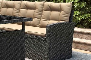 Salon de jardin d'angle de 8 places en Gris foncé et Ecru