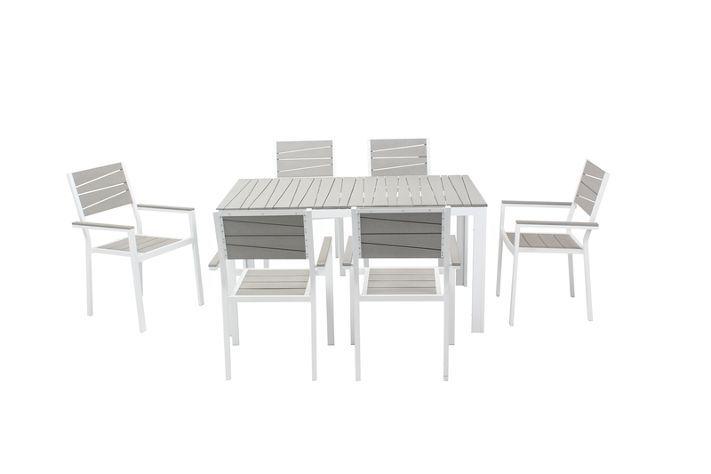 Salon de jardin en aluminium 6 places gris et blanc